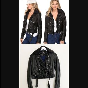 Free People faux leather sherpa collar cropped moto jacket, Size M